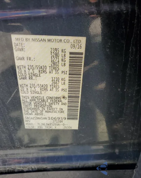 2017 Nissan Murano Platinum from USA, damaged, VIN 5N1AZ2MH5HN106959